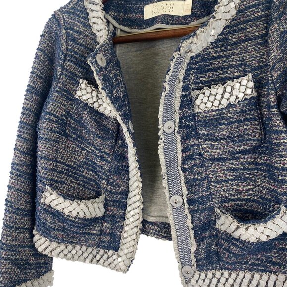Anthropologie, ISANI Beaded Cropped Tweed Jacket , Blue , Size S/Small, VGUC - Picture 6 of 16